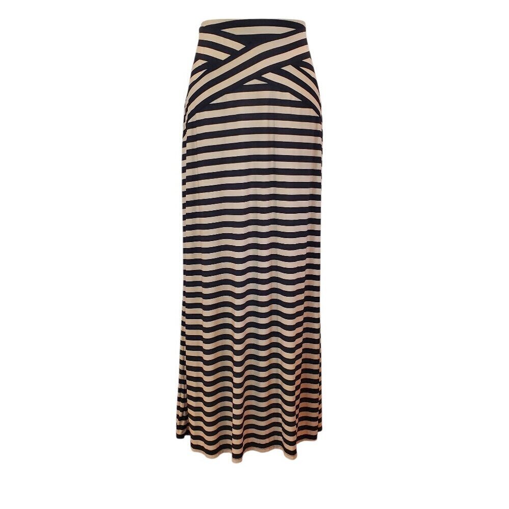 ECI NEW YORK Striped Skirt Criss-Cross Stretch Pull-on Maxi Skirt Black & Tan